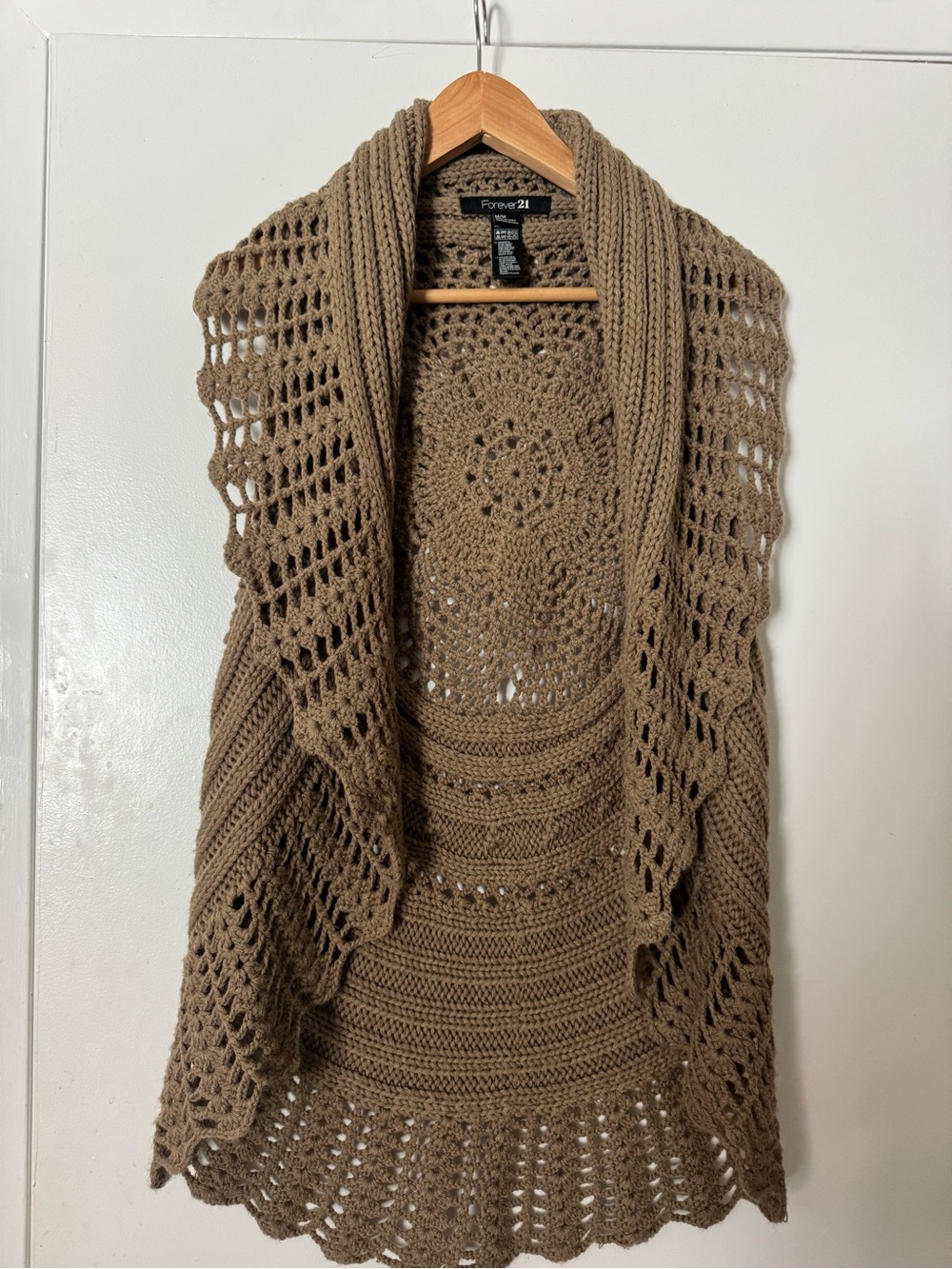 Forever 21 Brown Crochet Open-Front Poncho Shrug